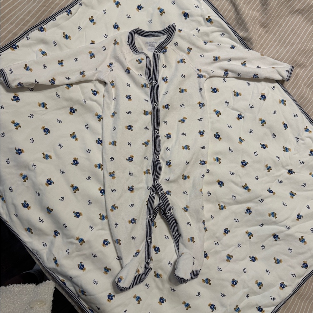 Ralph Lauren polo bear onesie and blanket